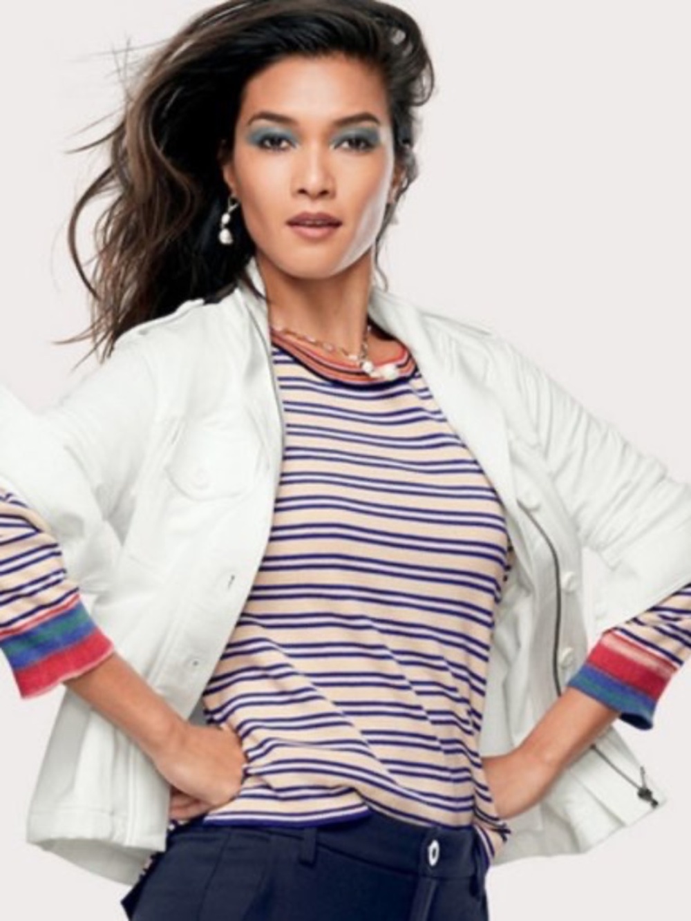 Cabi Lighthouse Jacket White Military Style Zip Front EUC Size S